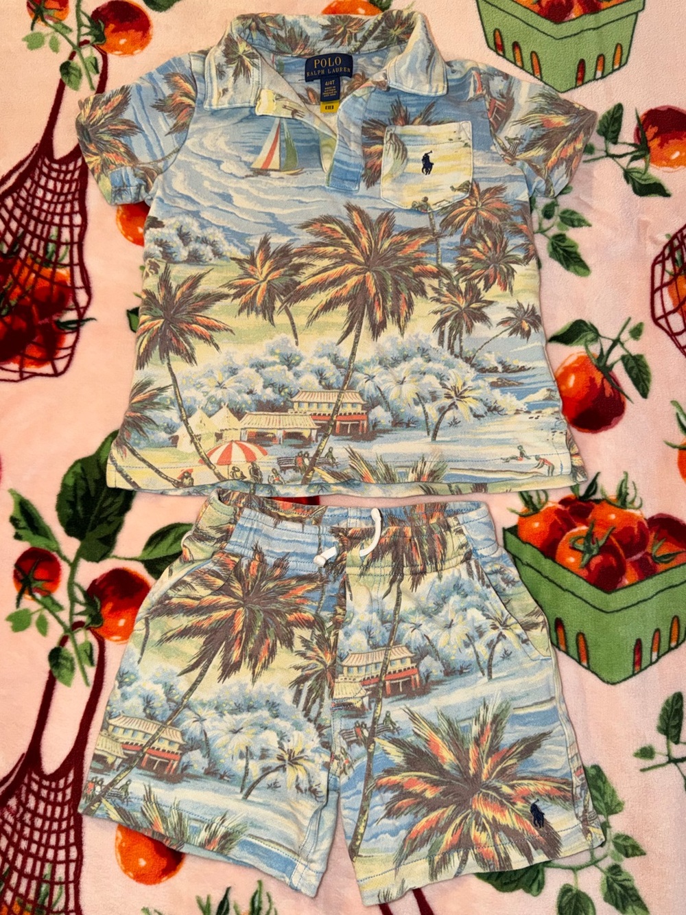 Polo Ralph Lauren Tropical Print Spa Terry Polo Shirt & Short Matching Set 4t